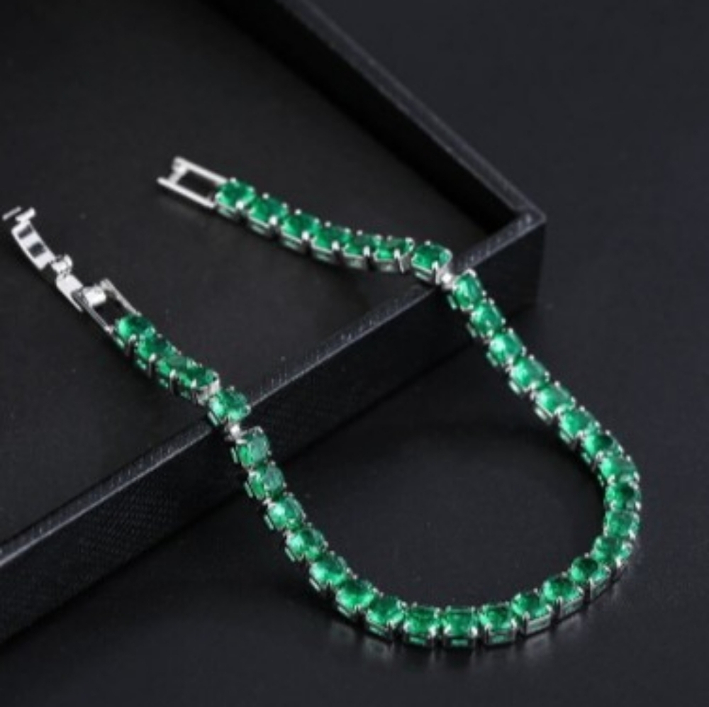 Green Rhinestone STERLING SILVER Tennis Bracelet